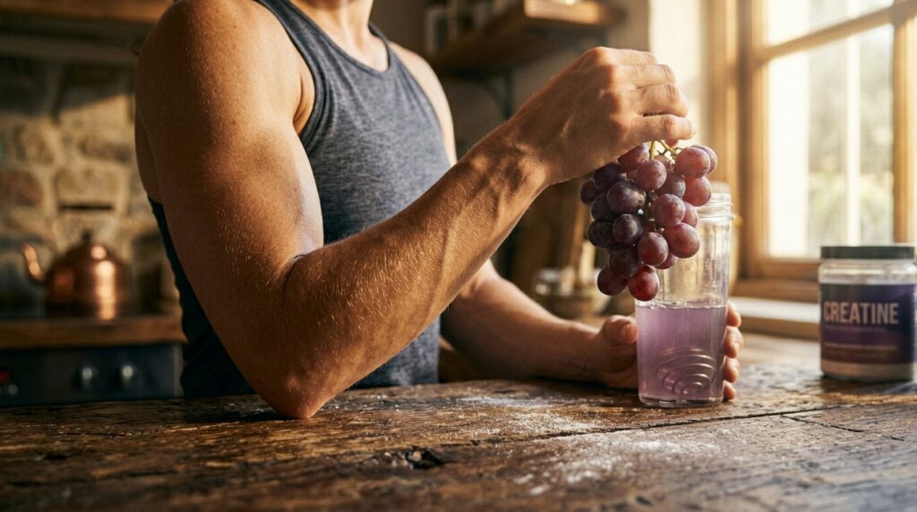 Creatina para Vegetarianas e Veganas Magras: O Guia Definitivo 1 Woman holding grape shake 202605141711
