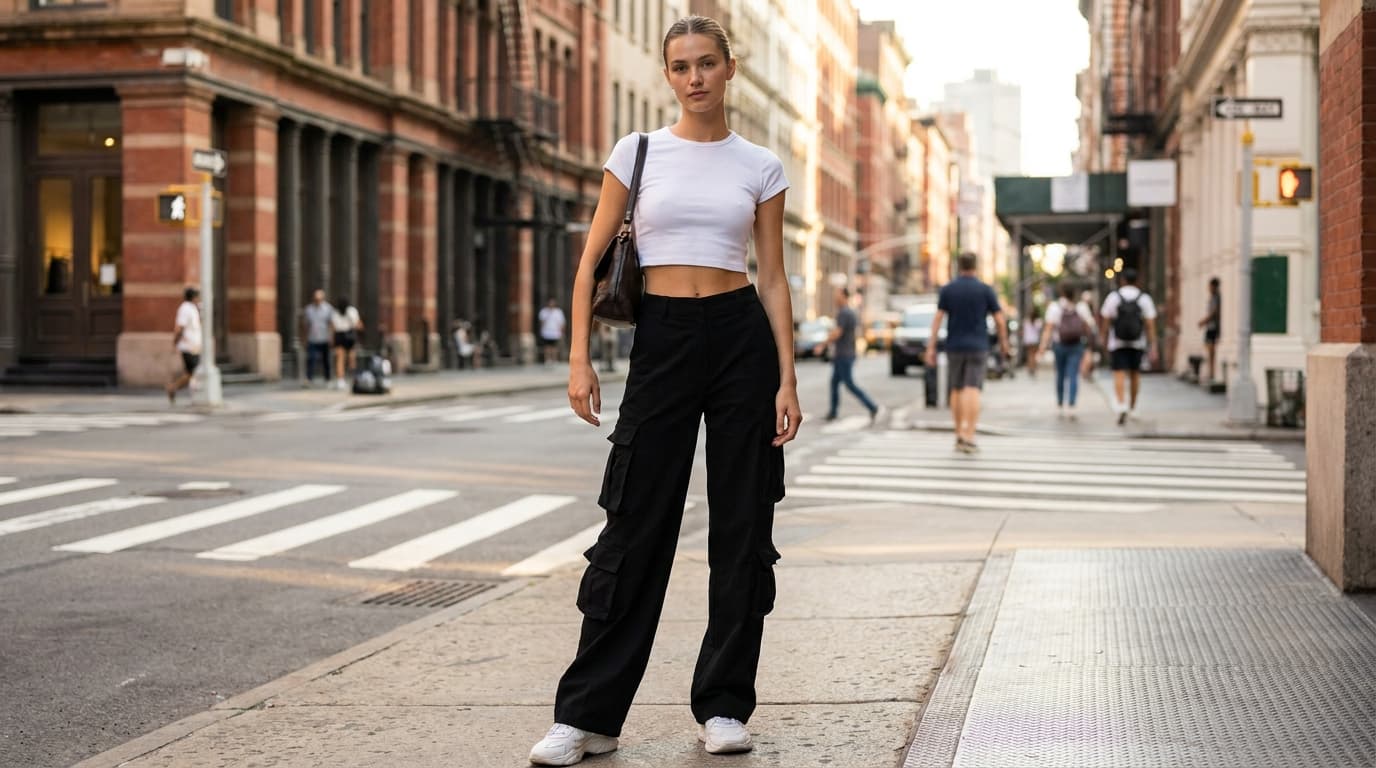 Calça Pantalona Cargo Feminina