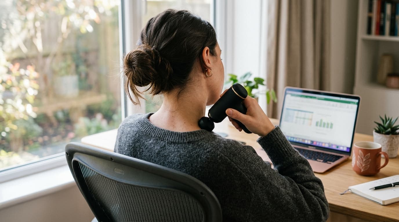 Pescoço travado no Home Office: O truque de 5 minutos que substituiu os meus relaxantes musculares